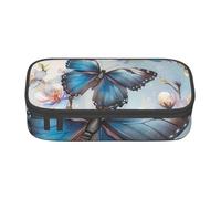 BNVSADC Blue Butterfly On Blossom Flower Printed Pencil Case Cute Pencil Box Bag Pen Pouch Office School Stationery Organizer for School Travel Work