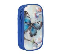 BNVSADC Blue Butterfly On Blossom Flower Printed Pencil Case for Girls Boys, Large Capacity Pencil Pouch Cute Pencil Box Adult Makeup Bag with 2 Compartments, Blue