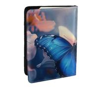 BNVSADC Blue Butterfly Printed Passport Holder Travel PU Leather Passport Cover Case Organiser for Men Women, 6.5 inch