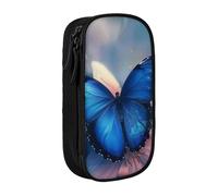 BNVSADC Blue Butterfly Printed Pencil Case for Girls Boys, Large Capacity Pencil Pouch Cute Pencil Box Adult Makeup Bag with 2 Compartments, Black