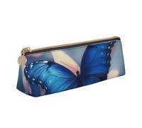 BNVSADC Blue Butterfly Printed Triangle Pencil Case Leather Pencil Pouch Cute Stationery Pencil Pen Bag for School Office Travel