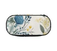 BNVSADC Blue Flower Floral Pattern Roses Printed Pencil Case Cute Pencil Bag Pen Pouch Large Stationery Organizer Makeup Bag for Teen Boys Girls School Students Office