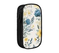 BNVSADC Blue Flower Floral Pattern Roses Printed Pencil Case for Girls Boys, Large Capacity Pencil Pouch Cute Pencil Box Adult Makeup Bag with 2 Compartments, Black