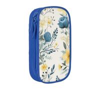 BNVSADC Blue Flower Floral Pattern Roses Printed Pencil Case for Girls Boys, Large Capacity Pencil Pouch Cute Pencil Box Adult Makeup Bag with 2 Compartments, Blue