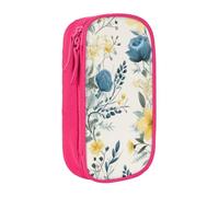 BNVSADC Blue Flower Floral Pattern Roses Printed Pencil Case for Girls Boys, Large Capacity Pencil Pouch Cute Pencil Box Adult Makeup Bag with 2 Compartments, Pink