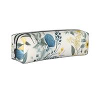 BNVSADC Blue Flower Floral Pattern Roses Printed Pencil Case Leather Pencil Pouch Cute Stationery Pencil Pen Bag with Zipper for School Office Travel
