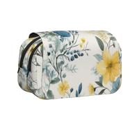 BNVSADC Blue Flower Floral Pattern Roses Printed Print Flip Top Double Layer Pencil Case - Large Capacity School Supplies Organizer for Students, Kids, Teens, Artists, Travel & Office Use