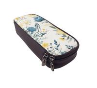 BNVSADC Blue Flower Floral Pattern Roses Printed PU Leather Flip Pencil Case, Cute Pencil Box Pen Bag Stationery Organizer Makeup Bag for School Office Travel