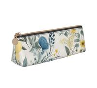 BNVSADC Blue Flower Floral Pattern Roses Printed Triangle Pencil Case Leather Pencil Pouch Cute Stationery Pencil Pen Bag for School Office Travel