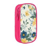 BNVSADC Blue Flower Yellow Floral Pattern Printed Pencil Case for Girls Boys, Large Capacity Pencil Pouch Cute Pencil Box Adult Makeup Bag with 2 Compartments, Pink