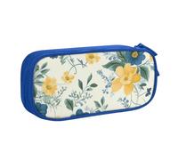 BNVSADC Blue Flower Yellow Floral Pattern Printed Pencil Case Large Pen Bag Cute Pencil Box Pouch Office School Stationery Organizer for Girls Boys, Blue