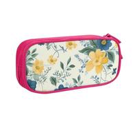 BNVSADC Blue Flower Yellow Floral Pattern Printed Pencil Case Large Pen Bag Cute Pencil Box Pouch Office School Stationery Organizer for Girls Boys, Pink