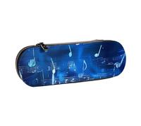 BNVSADC Blue Musical Notes Printed Leather Pencil Pen Case & Makeup Bag - Stylish Hard Shell Pencil Bag Stationery Organizer Pouch for School Office Travel