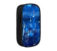 BNVSADC Blue Musical Notes Printed Pencil Case for Girls Boys, Large Capacity Pencil Pouch Cute Pencil Box Adult Makeup Bag with 2 Compartments, Black