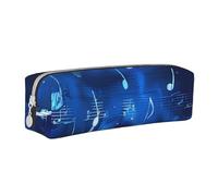BNVSADC Blue Musical Notes Printed Pencil Case Leather Pencil Pouch Cute Stationery Pencil Pen Bag with Zipper for School Office Travel