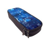 BNVSADC Blue Musical Notes Printed PU Leather Flip Pencil Case, Cute Pencil Box Pen Bag Stationery Organizer Makeup Bag for School Office Travel