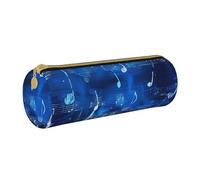 BNVSADC Blue Musical Notes Printed Round Pencil Case Leather Pencil Pouch Cute Stationery Pencil Pen Bag for School Office Travel
