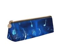 BNVSADC Blue Musical Notes Printed Triangle Pencil Case Leather Pencil Pouch Cute Stationery Pencil Pen Bag for School Office Travel