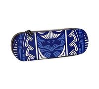 BNVSADC Blue Polynesian Maori Tribal Pattern Printed Leather Pencil Pen Case & Makeup Bag - Stylish Hard Shell Pencil Bag Stationery Organizer Pouch for School Office Travel
