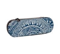 BNVSADC Blue Polynesian Maori Tribal Pattern Printed Leather Pencil Pen Case & Makeup Bag - Stylish Hard Shell Pencil Bag Stationery Organizer Pouch for School Office Travel