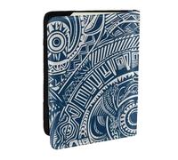 BNVSADC Blue Polynesian Maori Tribal Pattern Printed Passport Holder Travel PU Leather Passport Cover Case Organiser for Men Women, 6.5 inch
