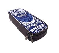 BNVSADC Blue Polynesian Maori Tribal Pattern Printed PU Leather Flip Pencil Case, Cute Pencil Box Pen Bag Stationery Organizer Makeup Bag for School Office Travel