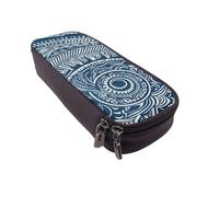 BNVSADC Blue Polynesian Maori Tribal Pattern Printed PU Leather Flip Pencil Case, Cute Pencil Box Pen Bag Stationery Organizer Makeup Bag for School Office Travel