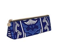 BNVSADC Blue Polynesian Maori Tribal Pattern Printed Triangle Pencil Case Leather Pencil Pouch Cute Stationery Pencil Pen Bag for School Office Travel