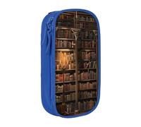 BNVSADC Book Room Mysterious Library Printed Pencil Case for Girls Boys, Large Capacity Pencil Pouch Cute Pencil Box Adult Makeup Bag with 2 Compartments, Blue