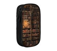 BNVSADC Book Room Mysterious Library Printed Pencil Case for Girls Boys, Large Capacity Pencil Pouch Cute Pencil Box Adult Makeup Bag with 2 Compartments, Black
