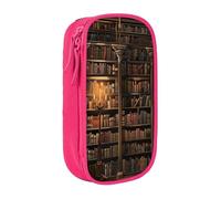 BNVSADC Book Room Mysterious Library Printed Pencil Case for Girls Boys, Large Capacity Pencil Pouch Cute Pencil Box Adult Makeup Bag with 2 Compartments, Pink