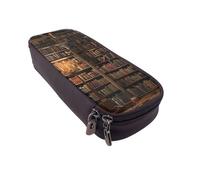 BNVSADC Book Room Mysterious Library Printed PU Leather Flip Pencil Case, Cute Pencil Box Pen Bag Stationery Organizer Makeup Bag for School Office Travel