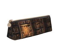 BNVSADC Book Room Mysterious Library Printed Triangle Pencil Case Leather Pencil Pouch Cute Stationery Pencil Pen Bag for School Office Travel