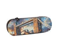 BNVSADC Bridge in London Printed Leather Pencil Pen Case & Makeup Bag - Stylish Hard Shell Pencil Bag Stationery Organizer Pouch for School Office Travel