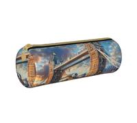 BNVSADC Bridge in London Printed Round Pencil Case Leather Pencil Pouch Cute Stationery Pencil Pen Bag for School Office Travel