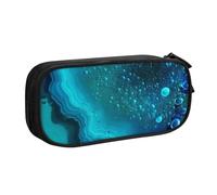 BNVSADC Bright Aqua Blue Turquoise Printed Pencil Case Large Pen Bag Cute Pencil Box Pouch Office School Stationery Organizer for Girls Boys, Black