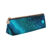 BNVSADC Bright Aqua Blue Turquoise Printed Triangle Pencil Case Leather Pencil Pouch Cute Stationery Pencil Pen Bag for School Office Travel