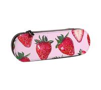BNVSADC Bright Strawberries Printed Leather Pencil Pen Case & Makeup Bag - Stylish Hard Shell Pencil Bag Stationery Organizer Pouch for School Office Travel