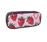 BNVSADC Bright Strawberries Printed Leather Pencil Pen Case & Makeup Bag - Stylish Pencil Bag Stationery Organizer Pouch for School Office Travel