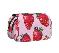 BNVSADC Bright Strawberries Printed Print Flip Top Double Layer Pencil Case - Large Capacity School Supplies Organizer for Students, Kids, Teens, Artists, Travel & Office Use
