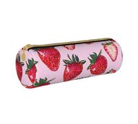 BNVSADC Bright Strawberries Printed Round Pencil Case Leather Pencil Pouch Cute Stationery Pencil Pen Bag for School Office Travel