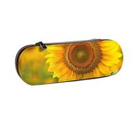 BNVSADC Bright Sunflower Printed Leather Pencil Pen Case & Makeup Bag - Stylish Hard Shell Pencil Bag Stationery Organizer Pouch for School Office Travel