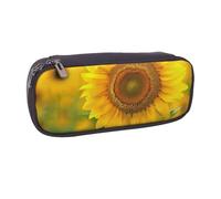 BNVSADC Bright Sunflower Printed Leather Pencil Pen Case & Makeup Bag - Stylish Pencil Bag Stationery Organizer Pouch for School Office Travel
