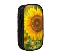 BNVSADC Bright Sunflower Printed Pencil Case for Girls Boys, Large Capacity Pencil Pouch Cute Pencil Box Adult Makeup Bag with 2 Compartments, Black