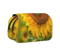 BNVSADC Bright Sunflower Printed Print Flip Top Double Layer Pencil Case - Large Capacity School Supplies Organizer for Students, Kids, Teens, Artists, Travel & Office Use