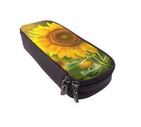 BNVSADC Bright Sunflower Printed PU Leather Flip Pencil Case, Cute Pencil Box Pen Bag Stationery Organizer Makeup Bag for School Office Travel
