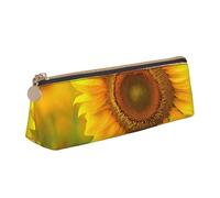 BNVSADC Bright Sunflower Printed Triangle Pencil Case Leather Pencil Pouch Cute Stationery Pencil Pen Bag for School Office Travel