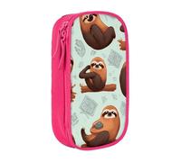 BNVSADC Brown Animals Printed Pencil Case for Girls Boys, Large Capacity Pencil Pouch Cute Pencil Box Adult Makeup Bag with 2 Compartments, Pink