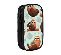 BNVSADC Brown Animals Printed Pencil Case for Girls Boys, Large Capacity Pencil Pouch Cute Pencil Box Adult Makeup Bag with 2 Compartments, Black