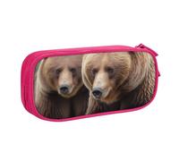 BNVSADC Brown Bears Printed Pencil Case Large Pen Bag Cute Pencil Box Pouch Office School Stationery Organizer for Girls Boys, Pink